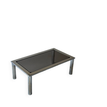 Chrome metal and smoked glass coffee table, 1970.