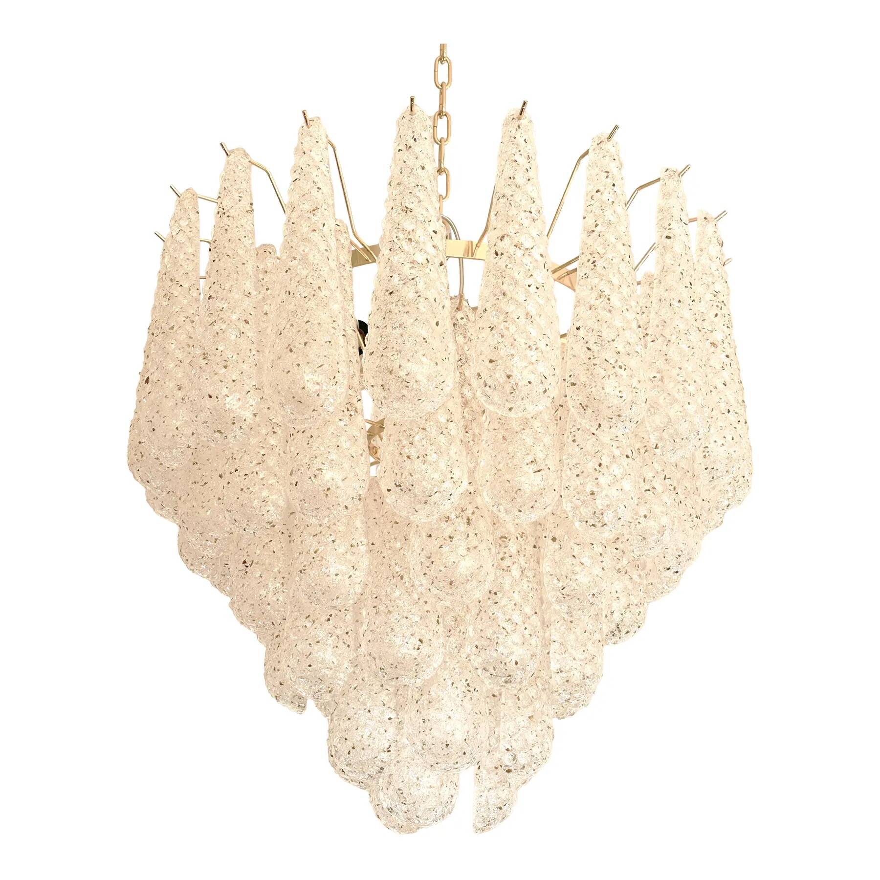 Mid-Century Modern Italian “Conchiglie” Murano Glass Gold Chandelier