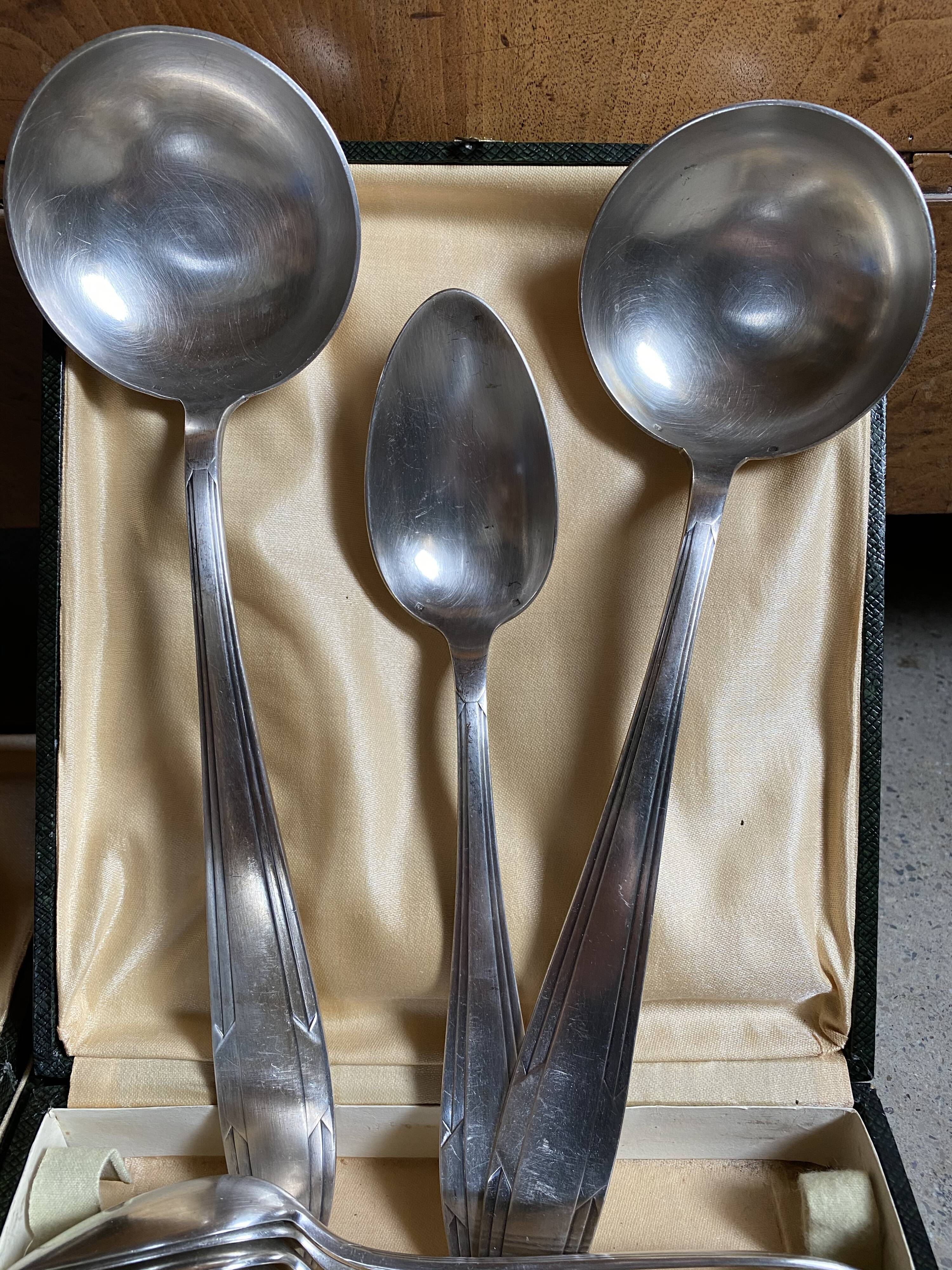 Silver metal cutlery art deco 63 pieces