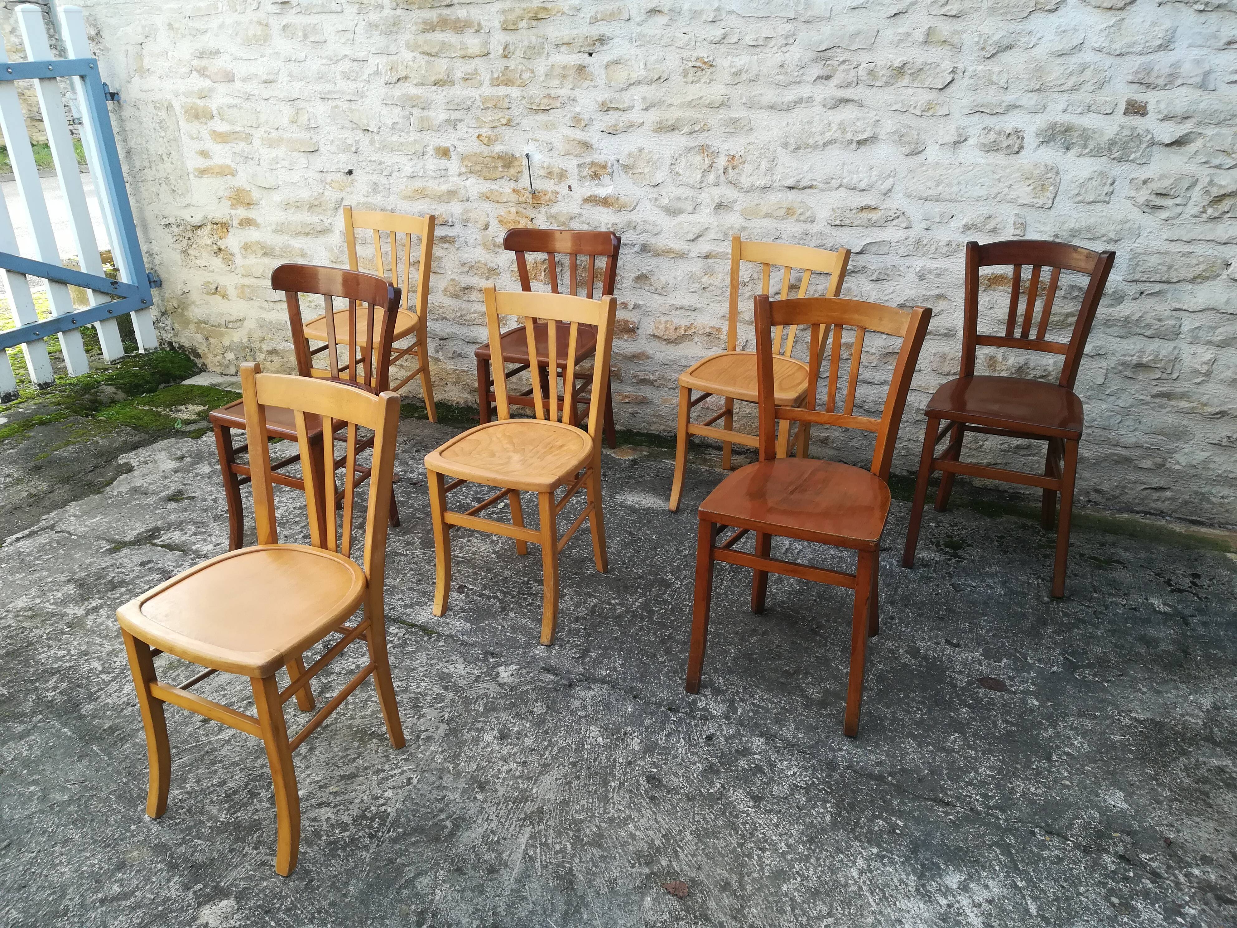 Set of 8 mismatched bistro chairs