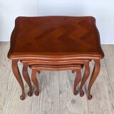 Set of 3 nesting tables - Louis XV style - cherry wood - parquet pattern marquetry decor (parquetry)