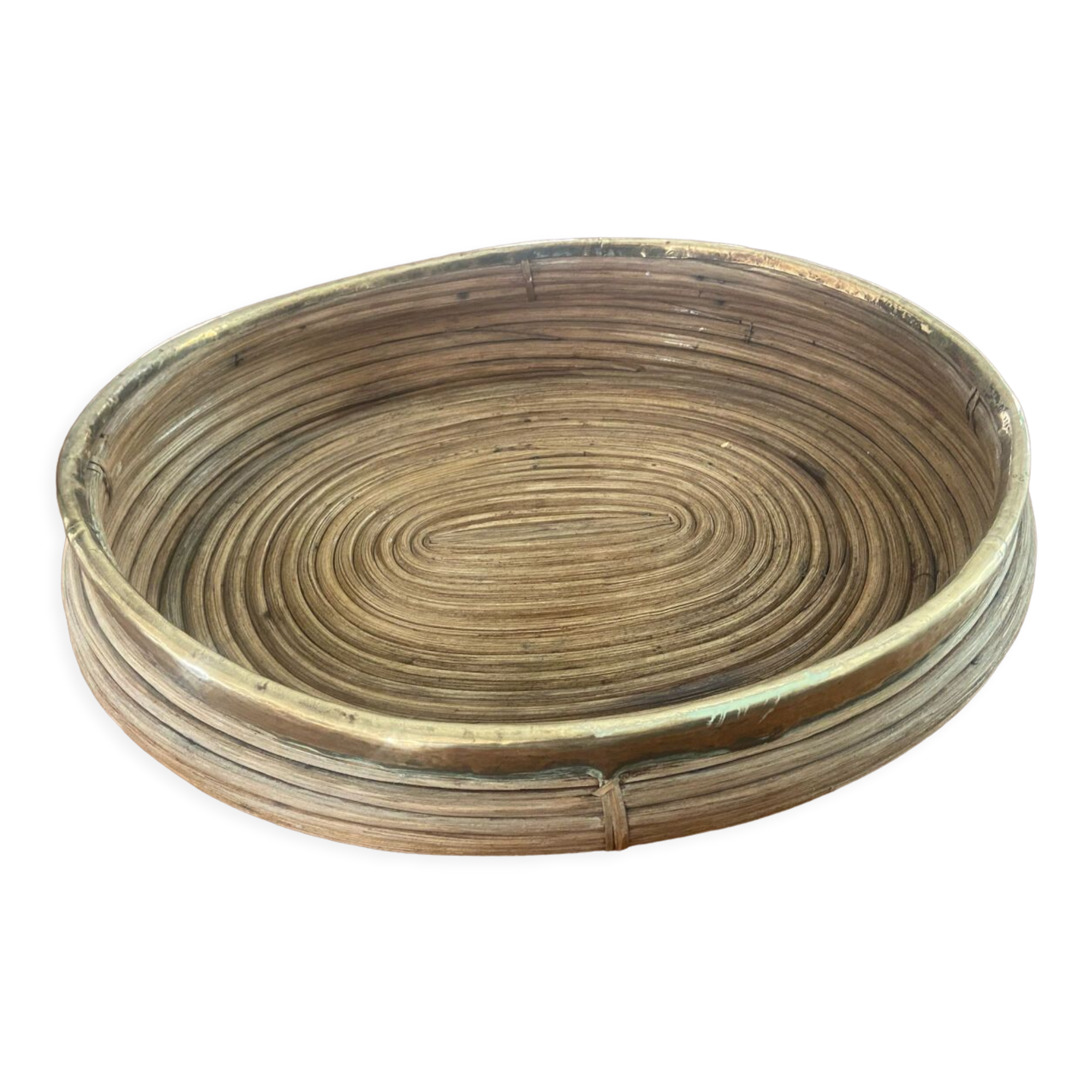 Rattan and Italian brass dish from the 70s