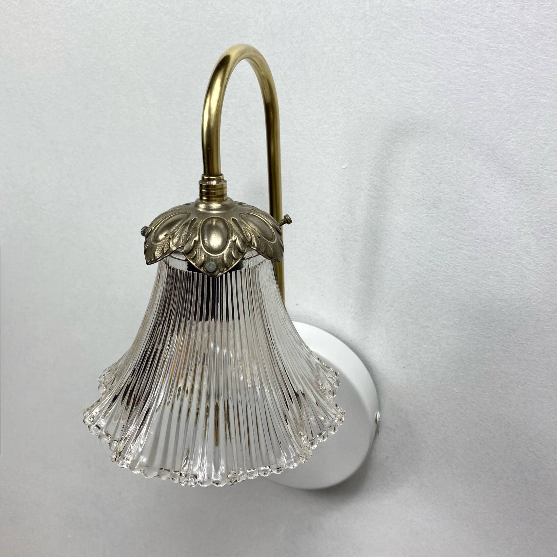 Old wall light swan neck brass tulip transparent glass vintage decoration LAMP-7177