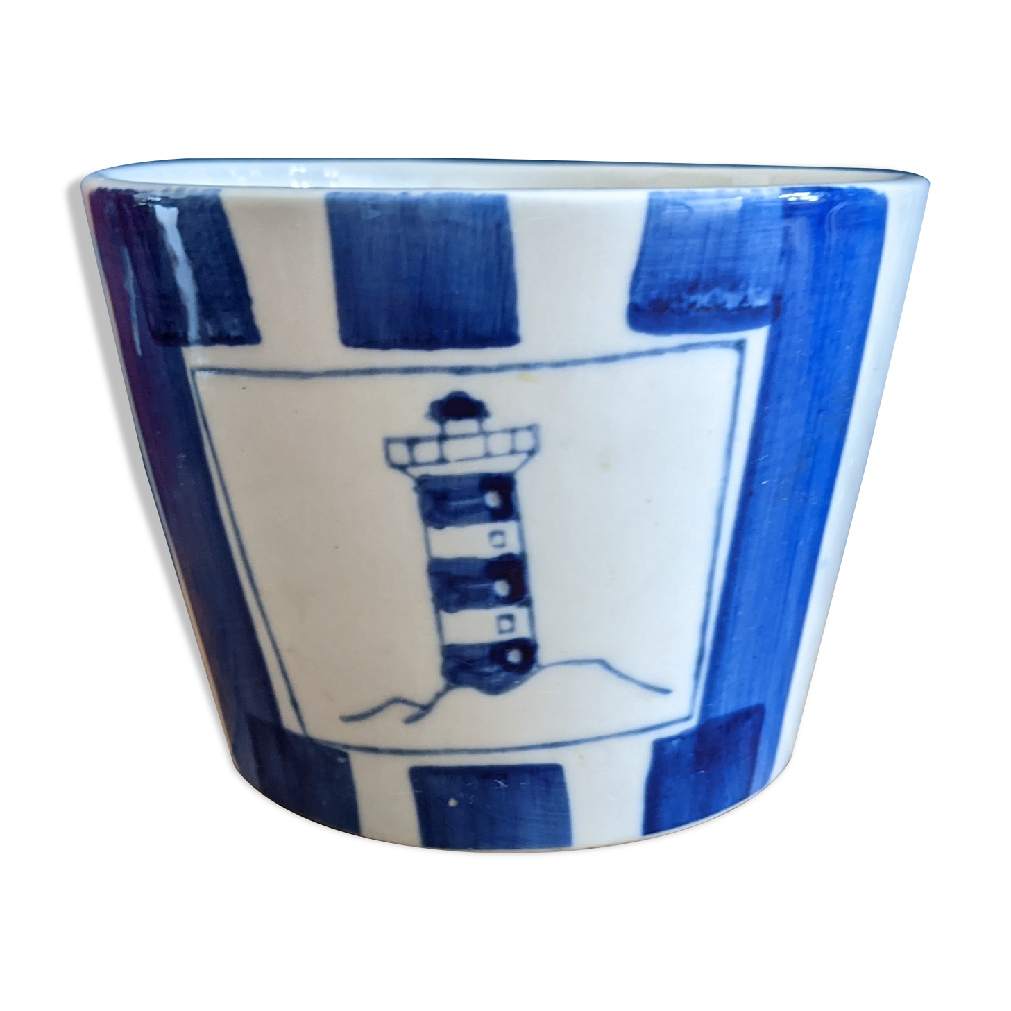 Pot / Blue and White Lighthouse Pot