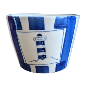 Pot / Blue and White Lighthouse Pot