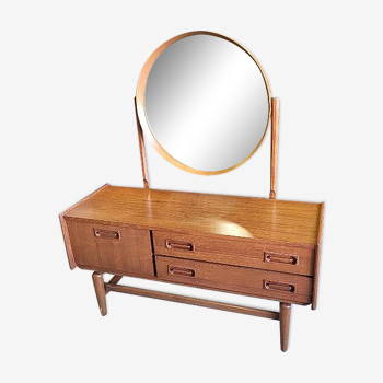 SCANDINAVIAN DRESSING TABLE ROUND TEAK MIRROR 1960