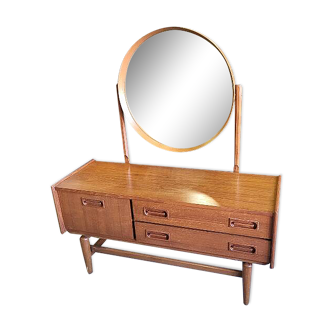 SCANDINAVIAN DRESSING TABLE ROUND TEAK MIRROR 1960