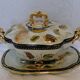 Vegetable soup tureen with old barbotine porcelain dish H.Becquet quarqueron