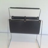 Chrome and black leather magazine rack