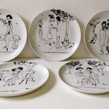 Hand-Painted Plates by Raimond Peynet for SCI Laveno, 1960s, Set of 5