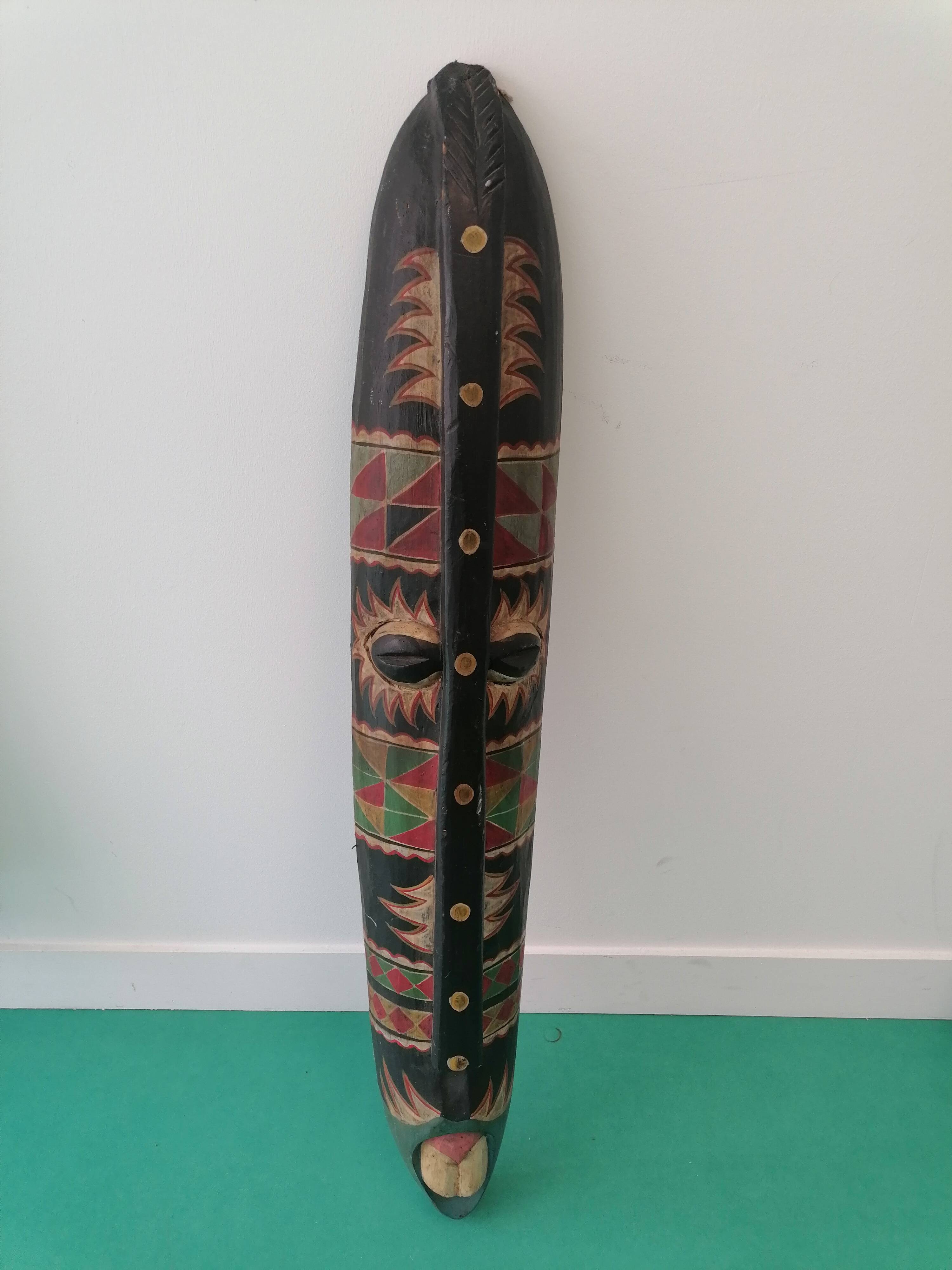 Large Hand Painted Carved Wooden Tribal Wall Mask 98cm