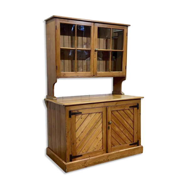 Buffet 2 corps anglais en sapin et noyer des années 1930
