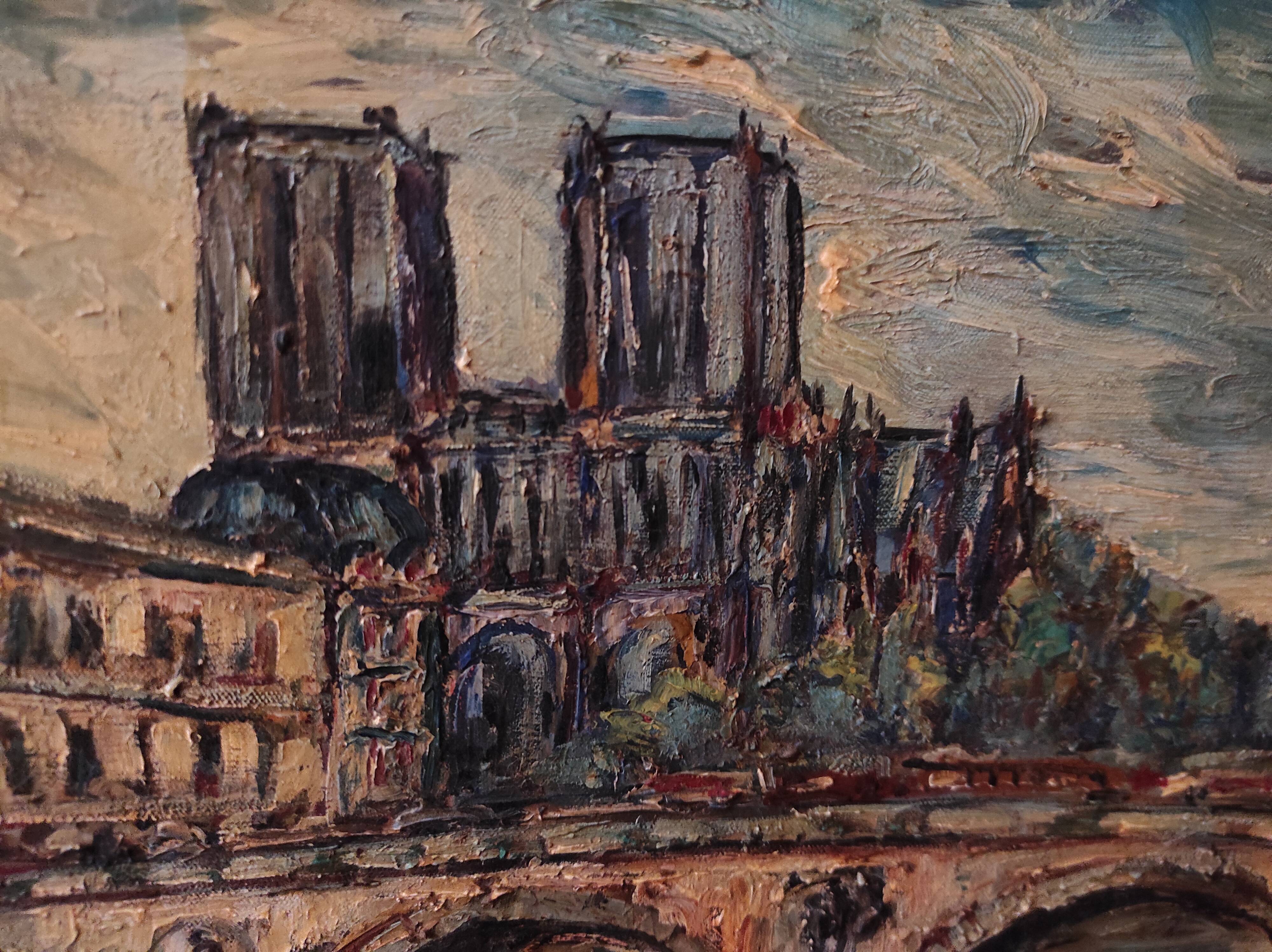 Vintage French oil painting on canvas of Paris, signed Lendais