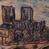 Vintage French oil painting on canvas of Paris, signed Lendais