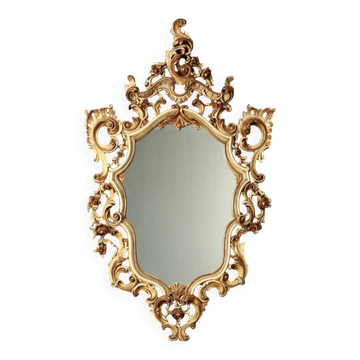 Antique lacquered and gilded wooden mirror, Italy, early 20th century.