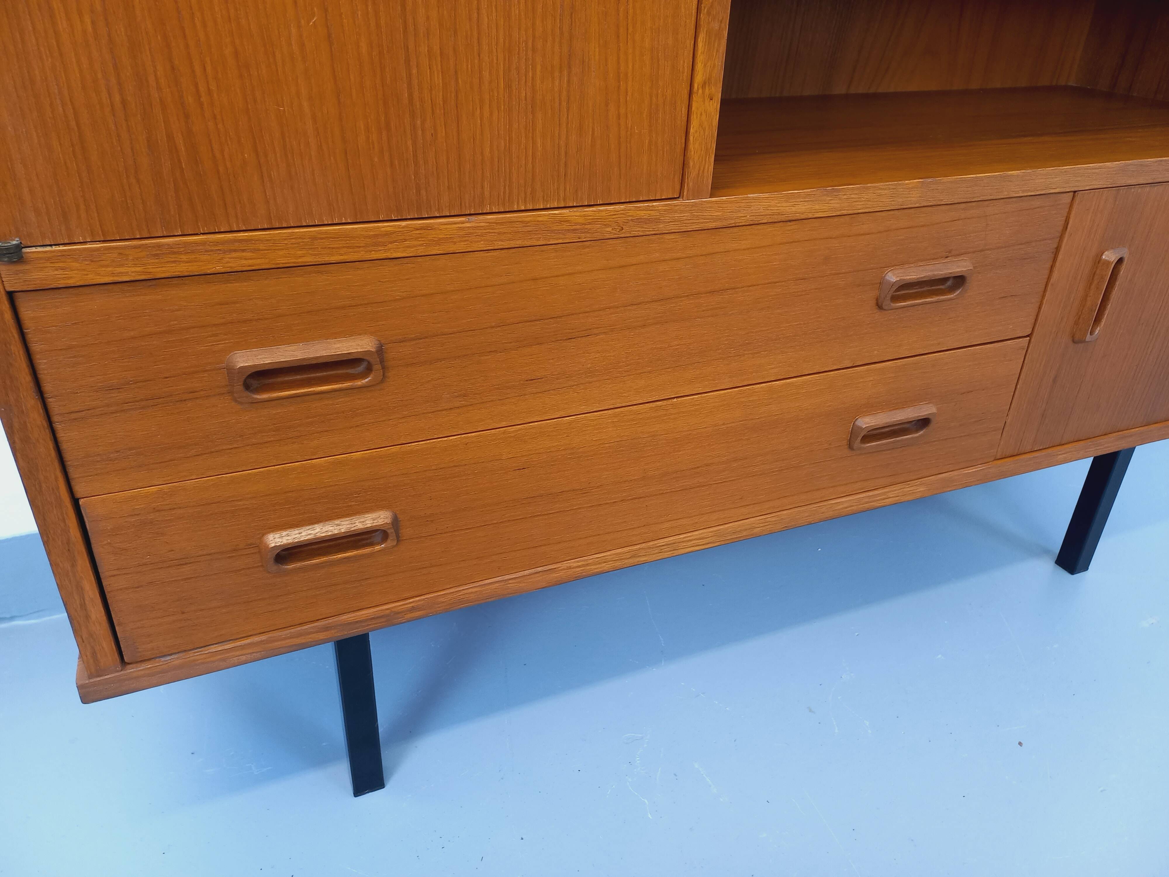 Vintage Scandinavian style secretary bookshelf storage furniture.