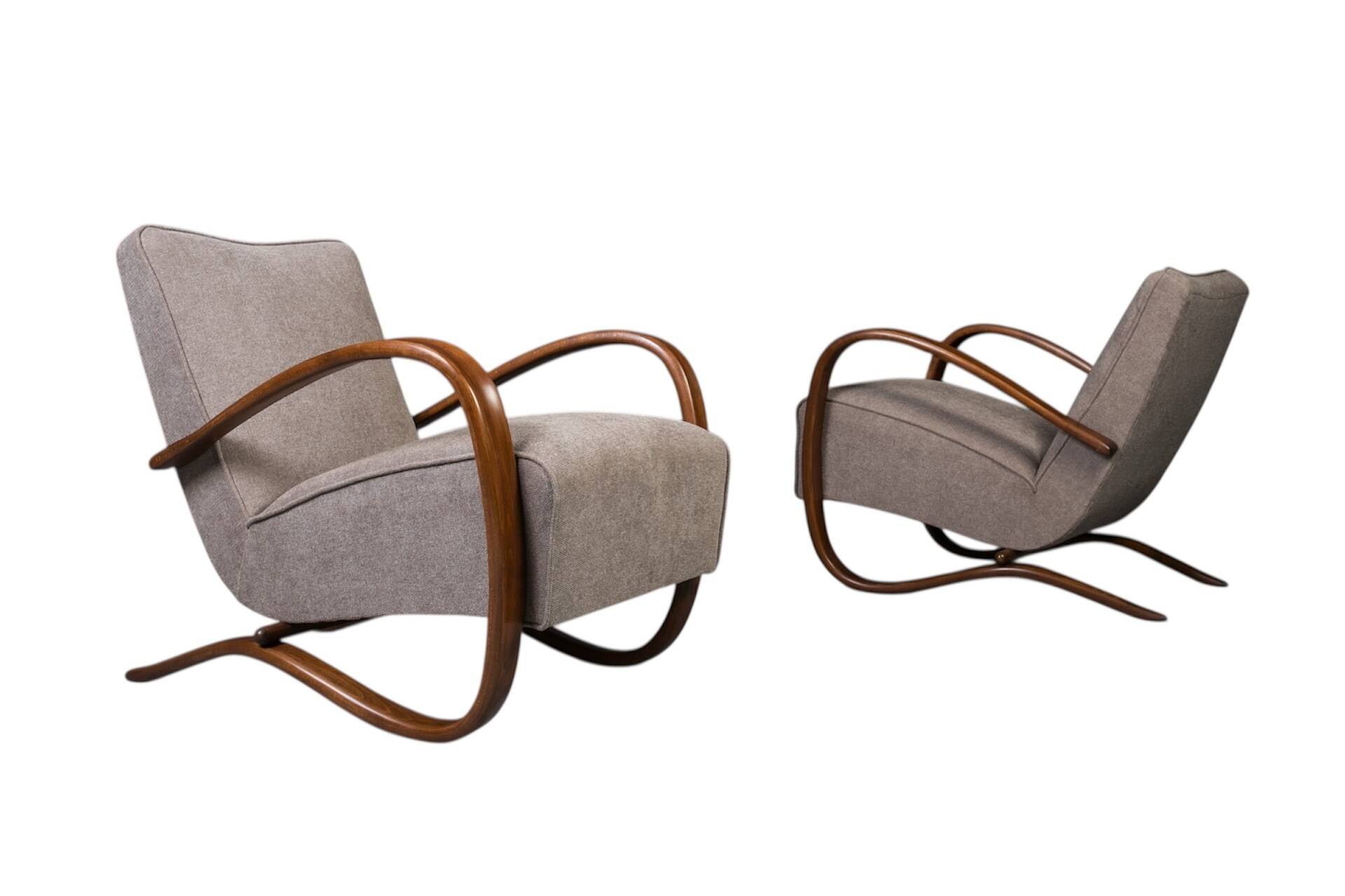 Rare Art Deco armchairs by J. Halabala, model H269, 1930s, set of 2.