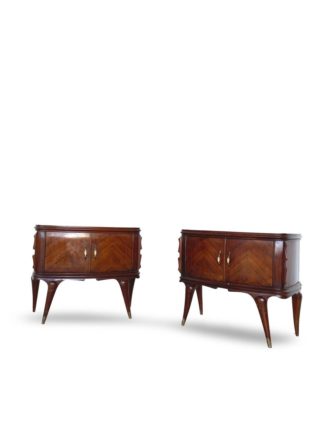 Tables de chevet plaquées en palissandre avec plateau en onyx vert