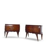 Tables de chevet plaquées en palissandre avec plateau en onyx vert