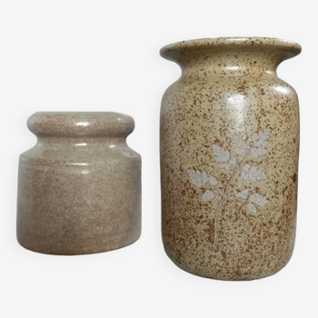 Duo of light brown, natural and authentic pyrite vases