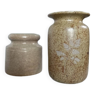 Duo of light brown, natural and authentic pyrite vases