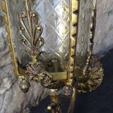 Applique murale vintage française avec lanterne en verre taillé