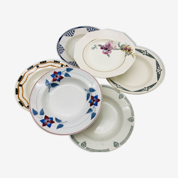 Series of 6 mismatched soup plates.