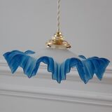 Suspension dentelée en verre bleu années 50-60