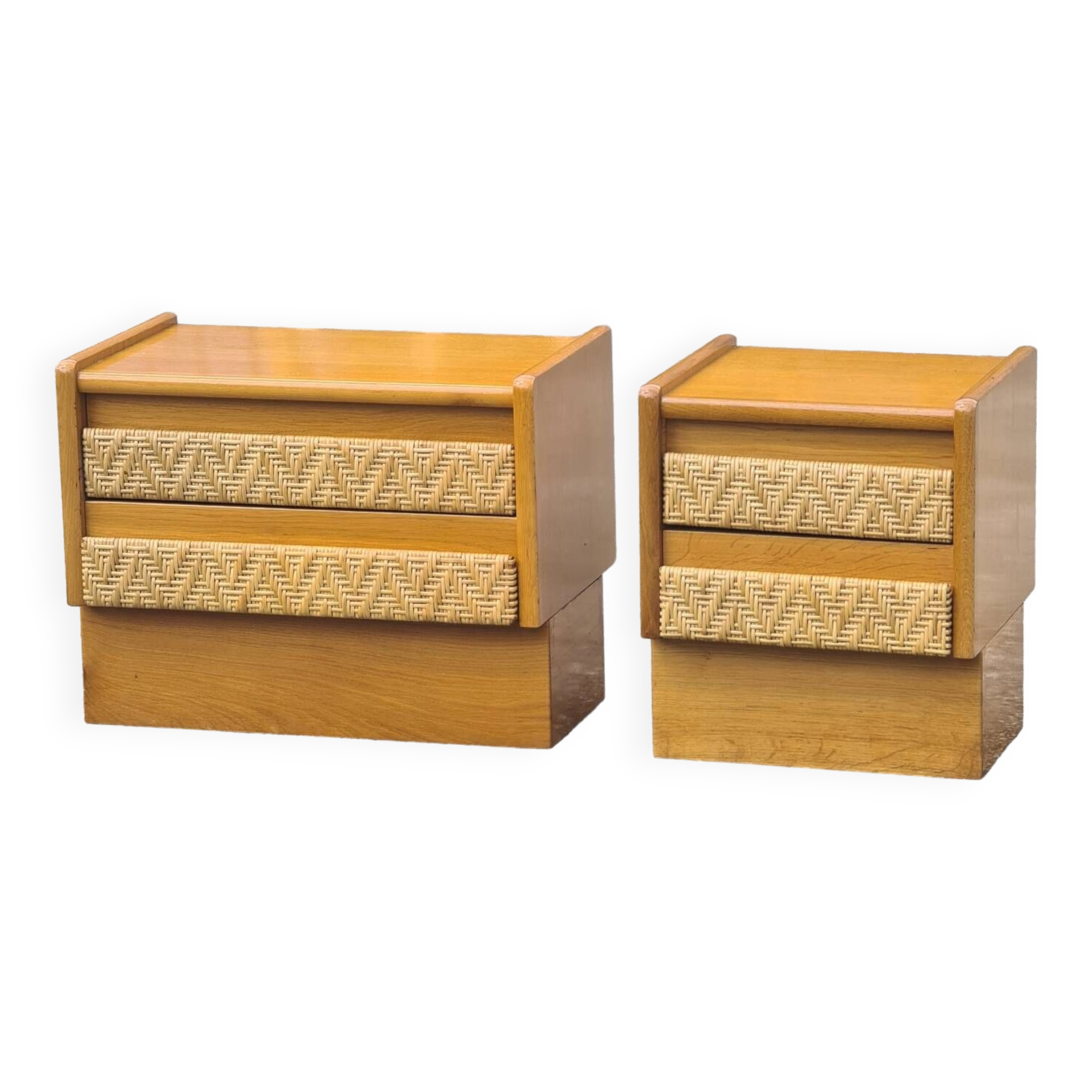 Pair of bedside tables, vintage rattan side furniture 1960