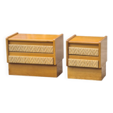 Pair of bedside tables, vintage rattan side furniture 1960