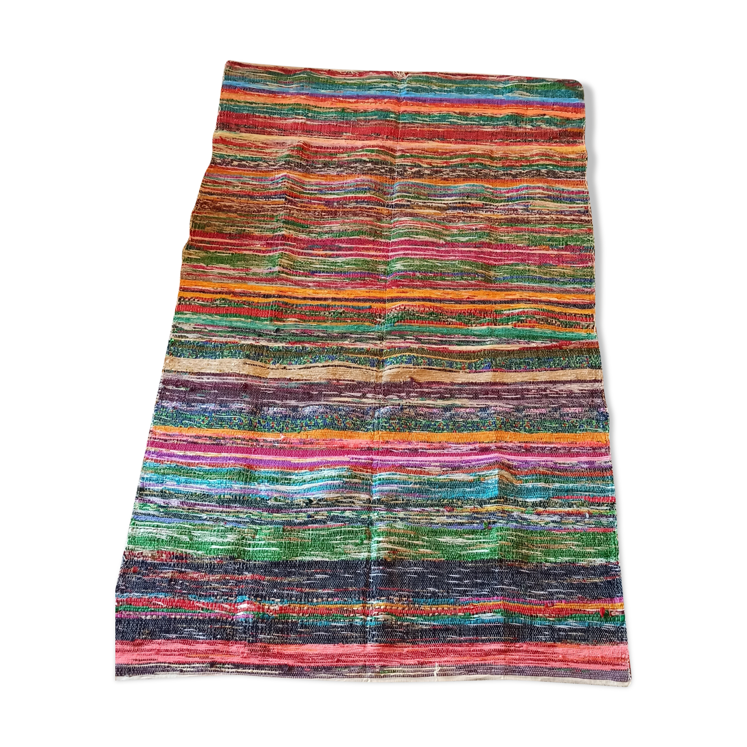 Multicolored woven cotton rug - 108cm x 180cm