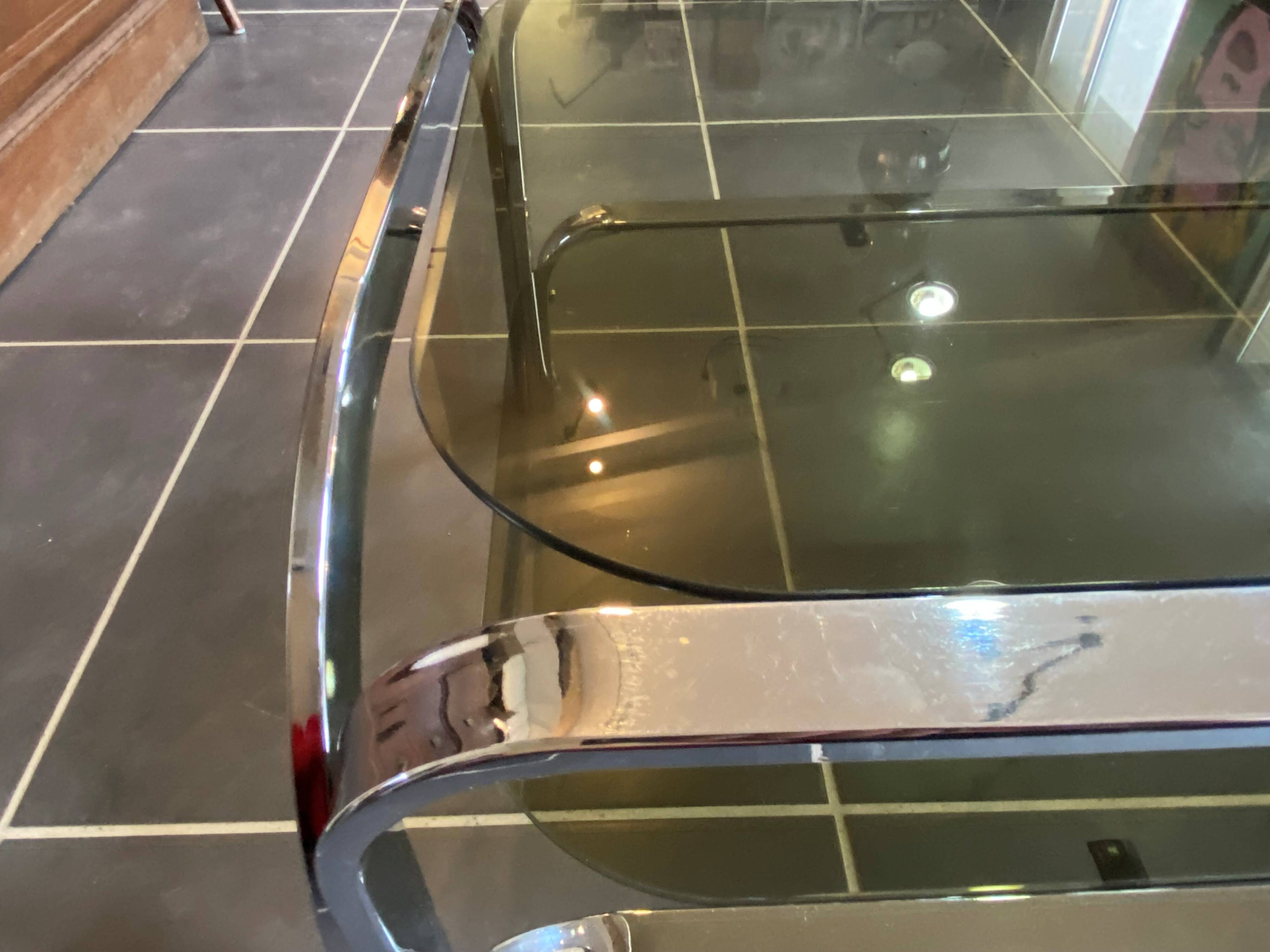 Table basse double plateau verre chrome style Bauhaus vintage 1970