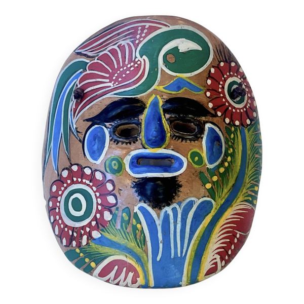 Masque du Mexique en terre cuite colorée, années 70, mexicain — Beyit