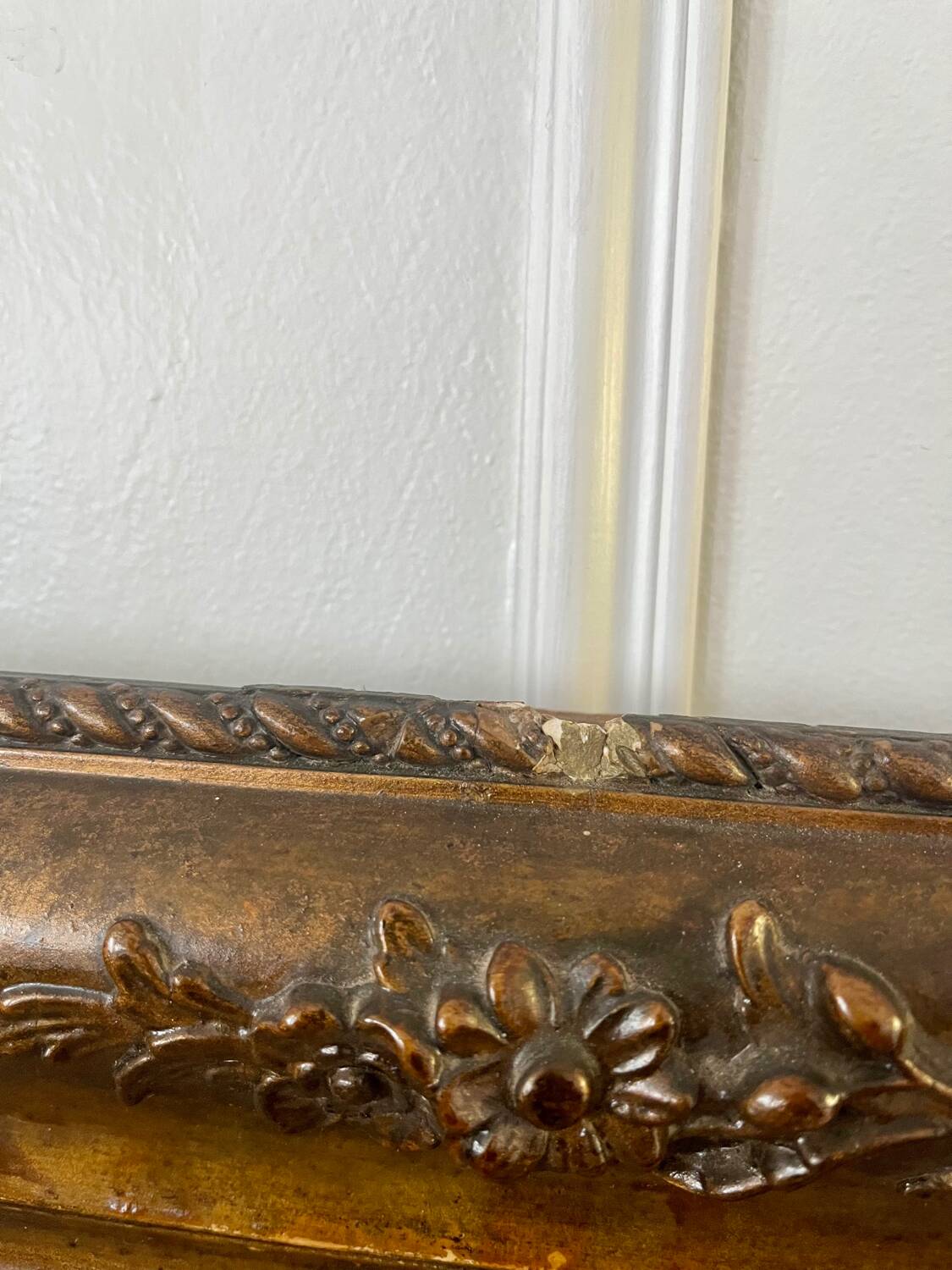 Large antique gilded wood mirror, 108cm x 118cm