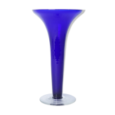 Blue glass vase with transparent foot