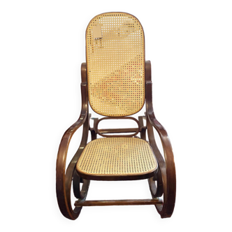 Rocking chair bois et cannage vintage