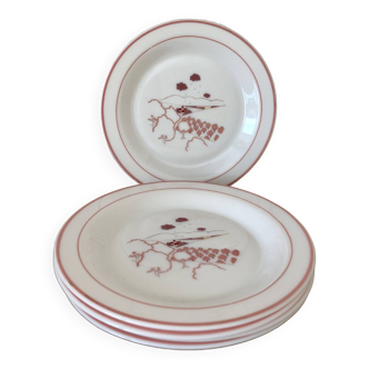 Vintage set of 5 dessert plates Arcopal pink countryside landscape