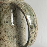 Green and brown speckled handcrafted stoneware pitcher