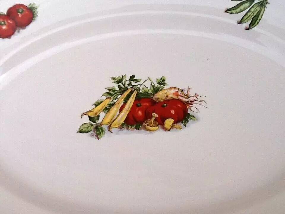 1950s Oval Earthenware Serving Platter with Vegetable Decor