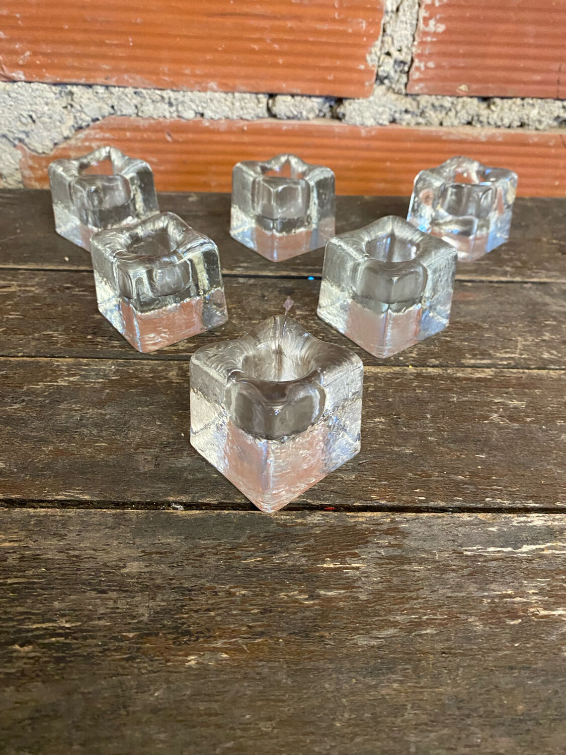 Set of 6 Blenko Ice Design Candle Holders Glass 1970s Vintage
