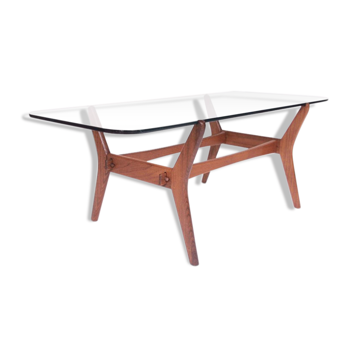 Vintage Scandinavian glass & wood coffee table