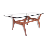 Vintage Scandinavian glass & wood coffee table