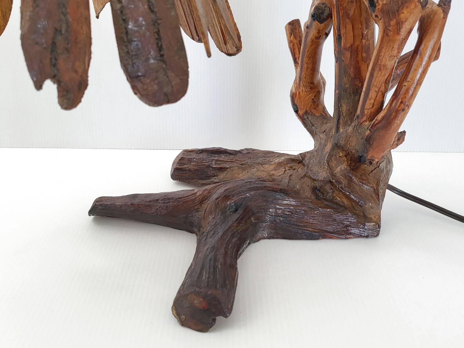 Vintage table lamp 1970s brutalist organic vegetal sculpted wood 70s