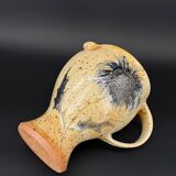 Stoneware pitcher signed Suzanne Dauliach – Incised Floral Thistle Decor