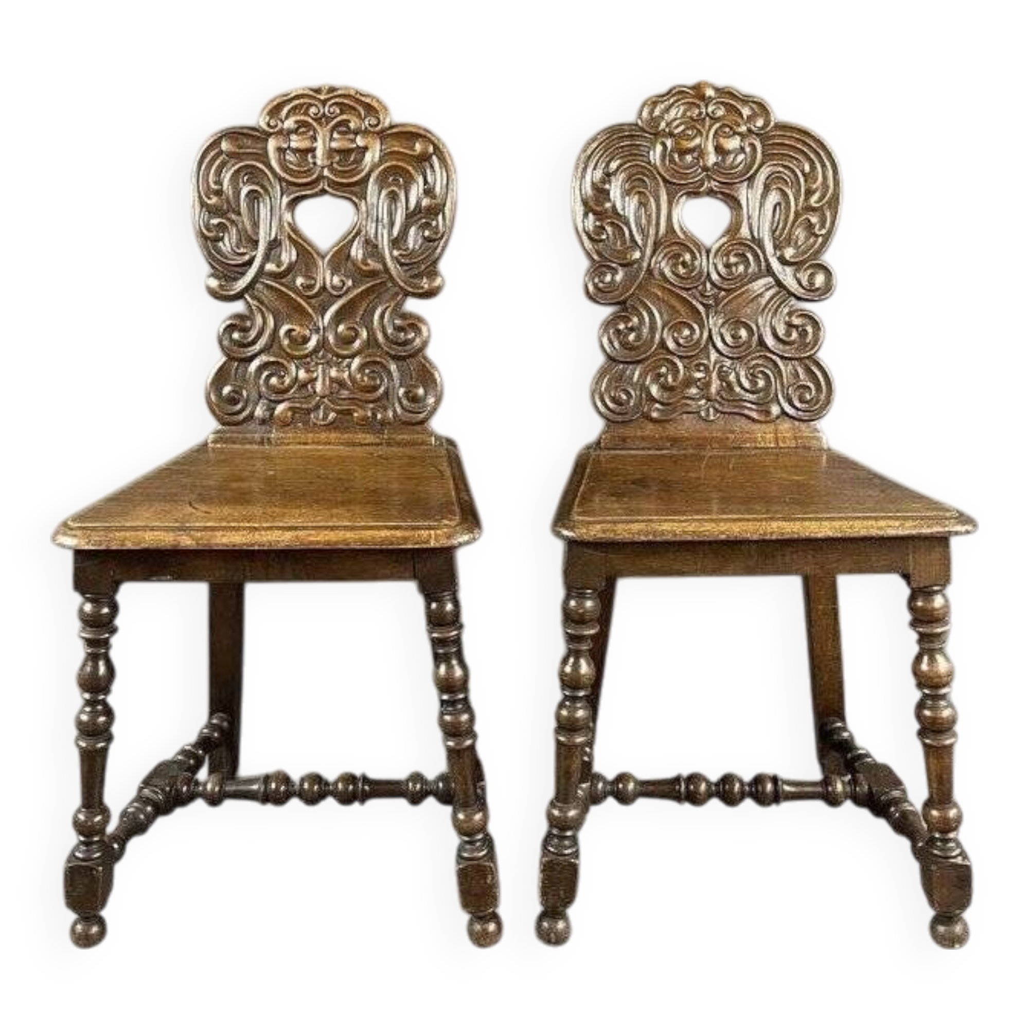 Pair of Carved Wooden Chairs, Late 19th Century