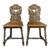 Pair of Carved Wooden Chairs, Late 19th Century