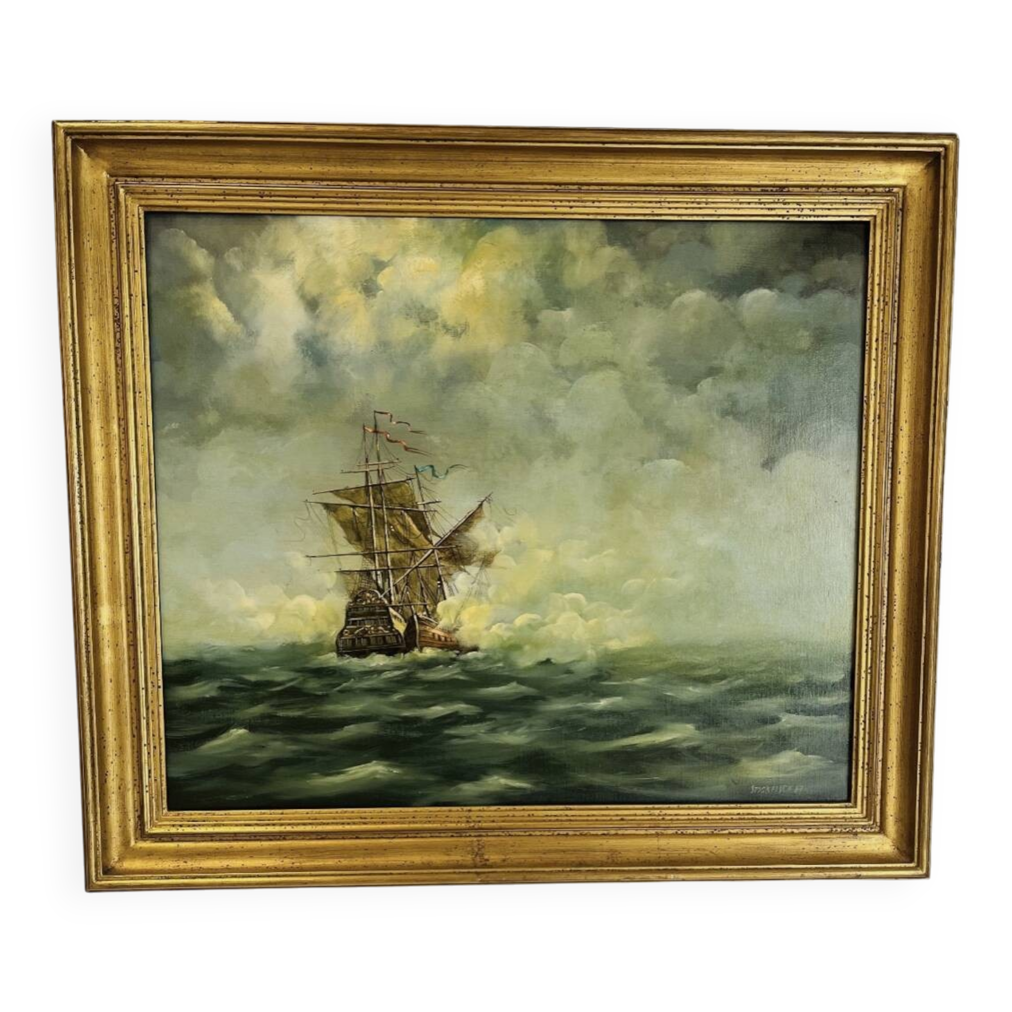 Oil on canvas marine — signed Stockfisch 87