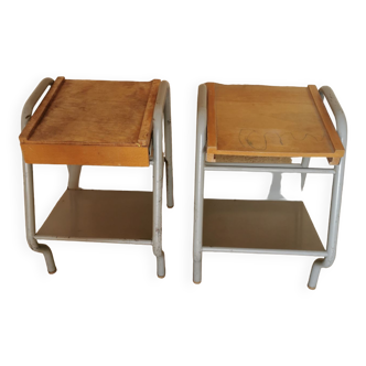 Vintage wooden metal bedside tables, 1950