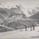 Old print printed on albumen paper Mountain landscape Alps hikers
