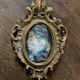 Italian baroque frame with portrait painted on silk.